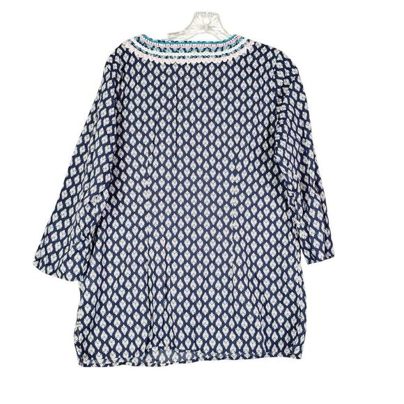 Talbots Tunic Top Size Medium Women’s Popover Blouse Cotton Embroidered LS - Picture 3 of 11